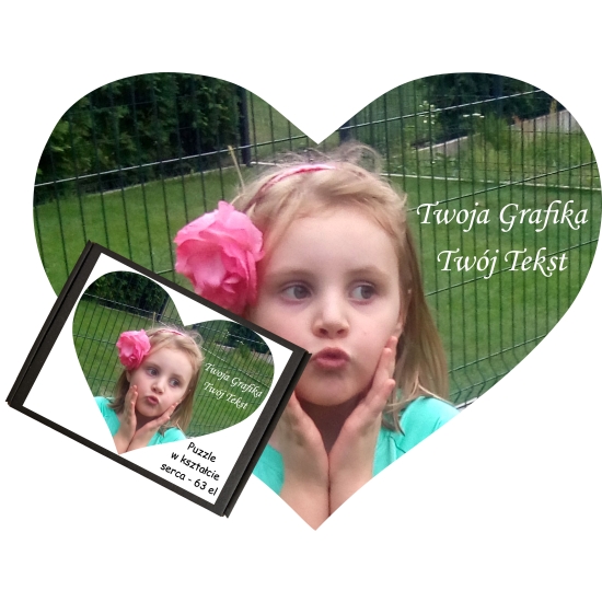 Puzzle w kształcie serca Foto z Dowolnym Nadrukiem Zdjęciem Napisem Grafiką Logo A4 63 el